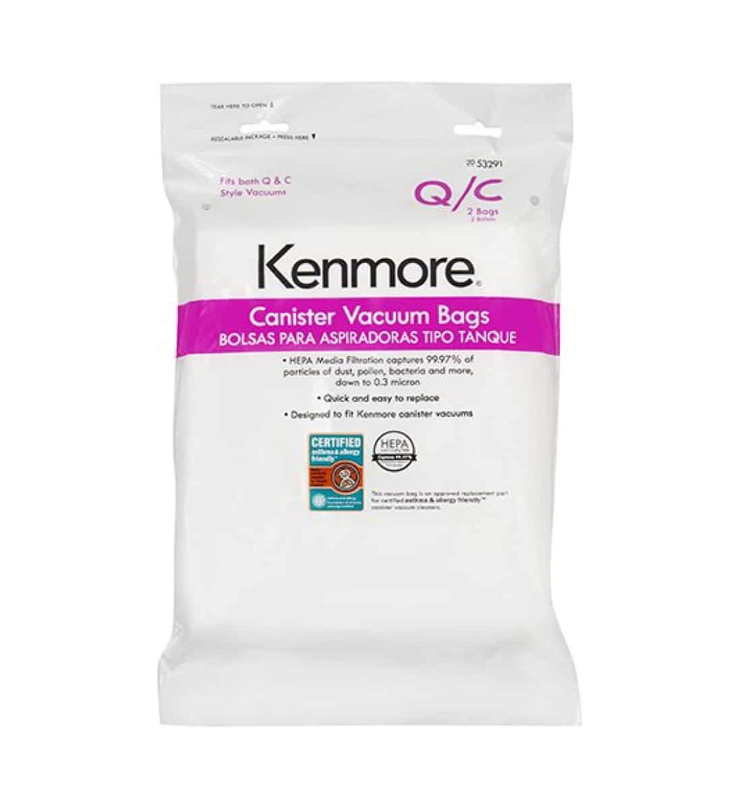 Kenmore 53291 Q/C HEPA Vacuum Bags For Canister Vacuums, 1 Pack 2 Pcs