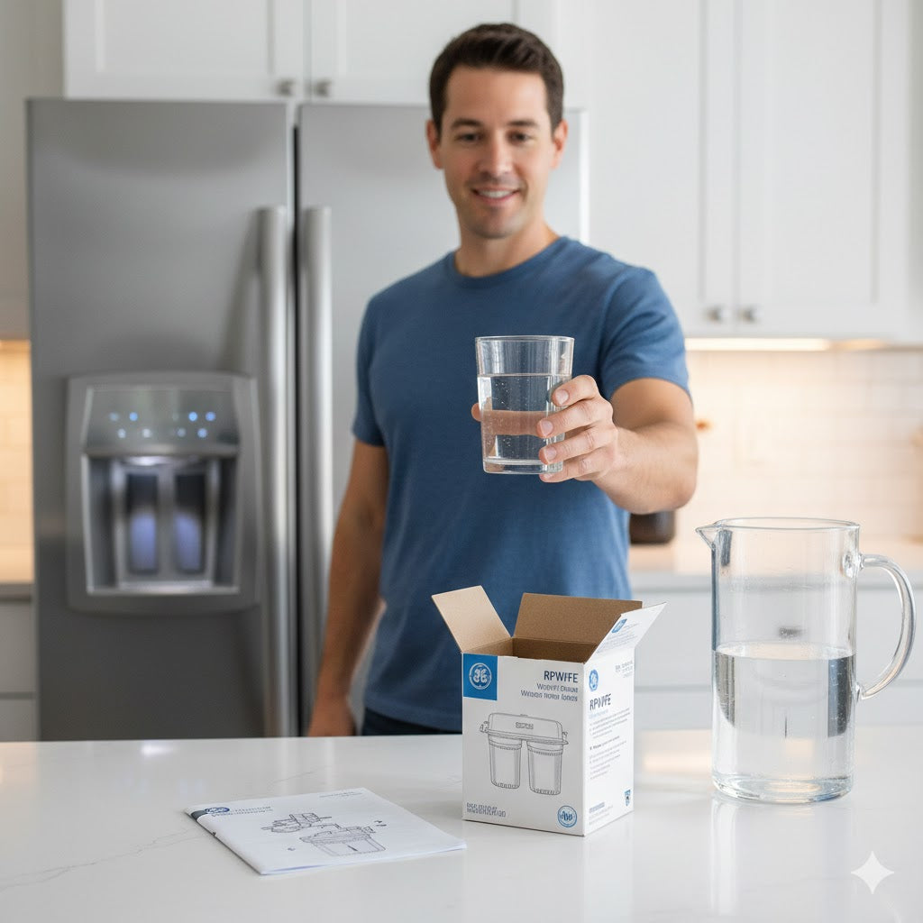 New refrigerator filter causing metallic taste or bad smell? Learn how to flush carbon fines and purge air for clean-tasting water.