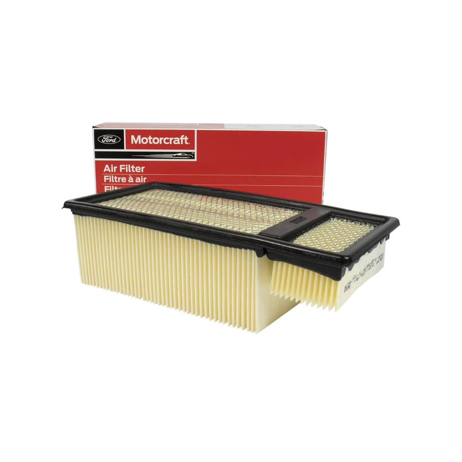 Motorcraft car engine air filter shown with red retail box