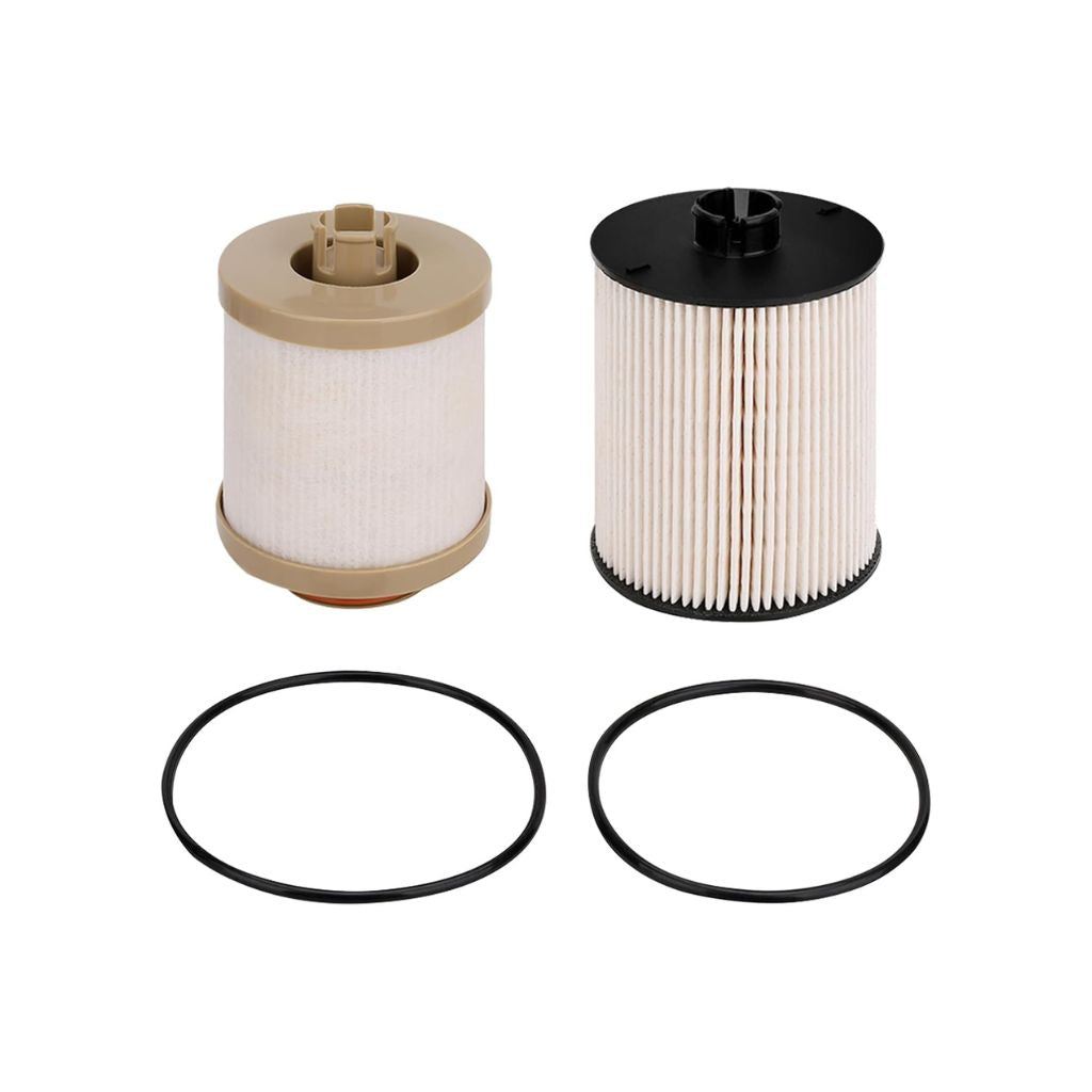 Motorcraft FD-4671 Fuel Filter including a large and small filter along with necessary O-rings for diesel fuel systems.