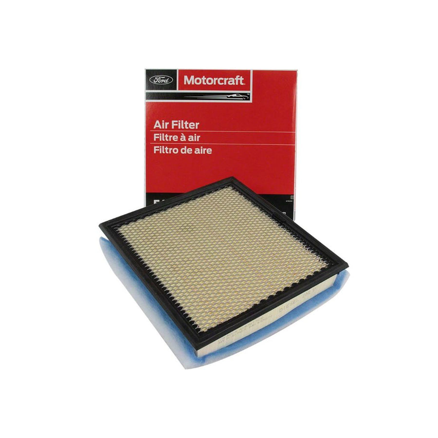 Motorcraft OEM engine air filter shown with retail box packaging for Ford vehicles